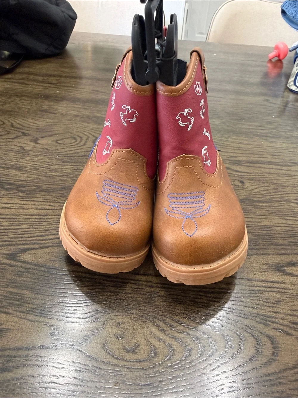 wonder nation Brown and Burgundy Cowboy Pull-On Kids Boots
